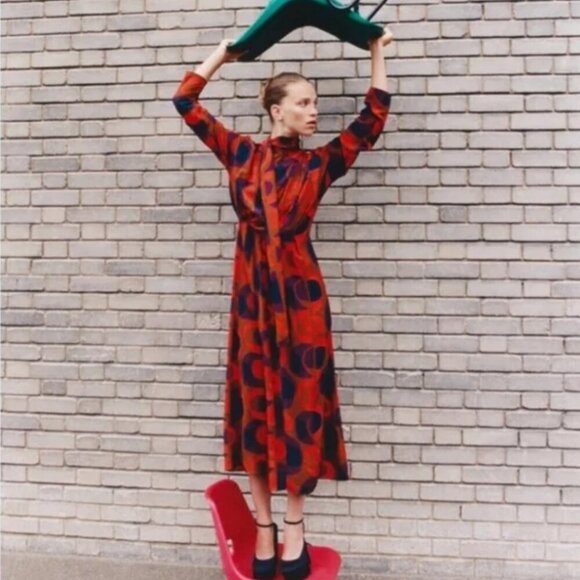 Zara Retro Geometric Print Midi Dress  Size Medium NEW WITH TAG! - Picture 4 of 12